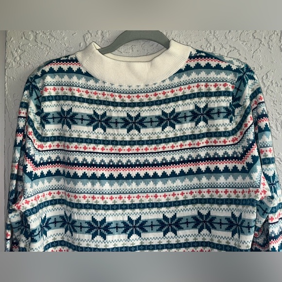 Talbots Teal and Ivory Patterned Mock Neck Sweater - Picture 4 of 11